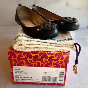 Tory Burch Mini Miller Flat in Black Vegan Leather